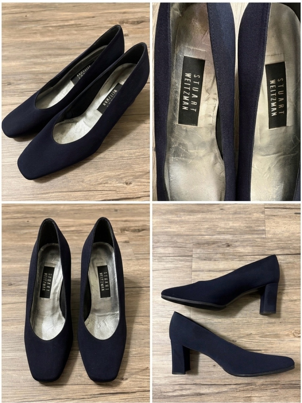 Stuart Weitzman Navy Block Heel Pumps - Square Toe